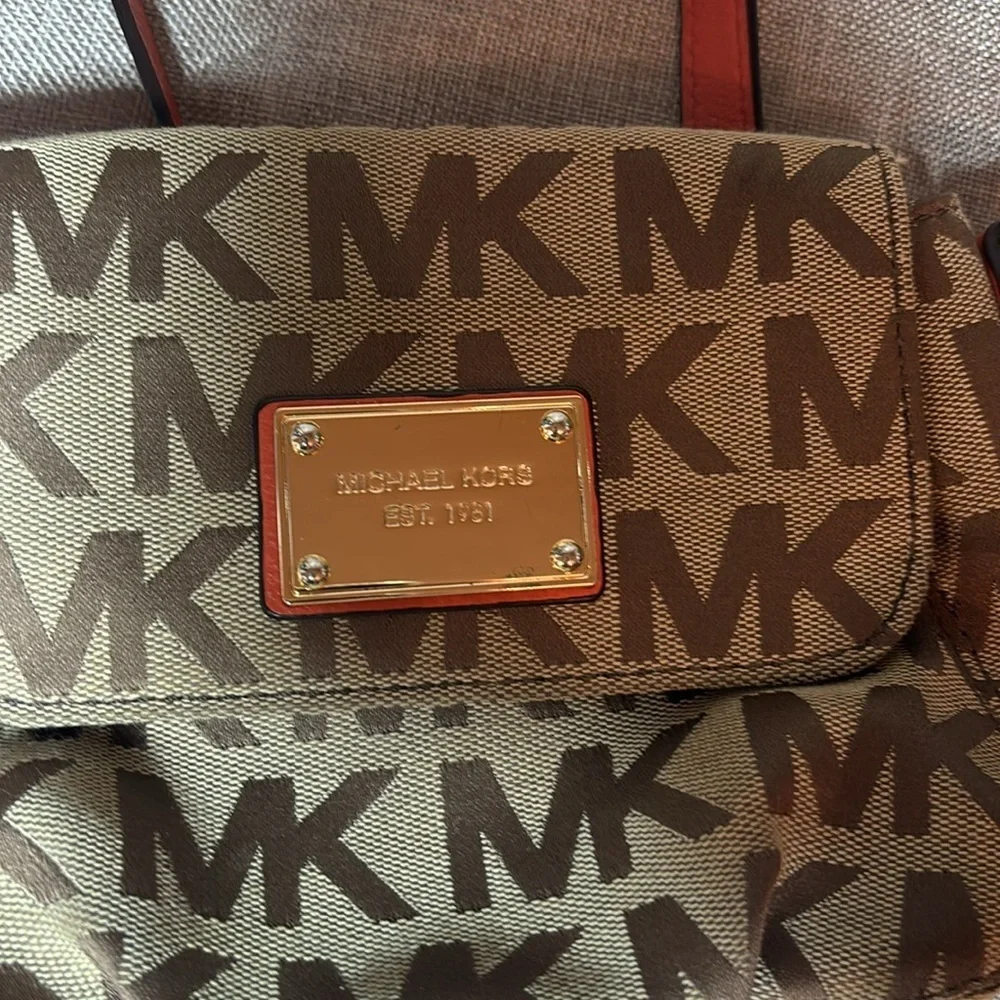 Michael Kors Tan Signature Jacquard Mini Crossbody